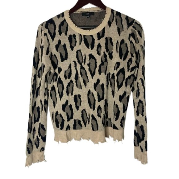 Fate Size Small Crewneck Distressed Frayed Hem Cuffs Plush Leopard Mob Wife - Picture 1 of 7